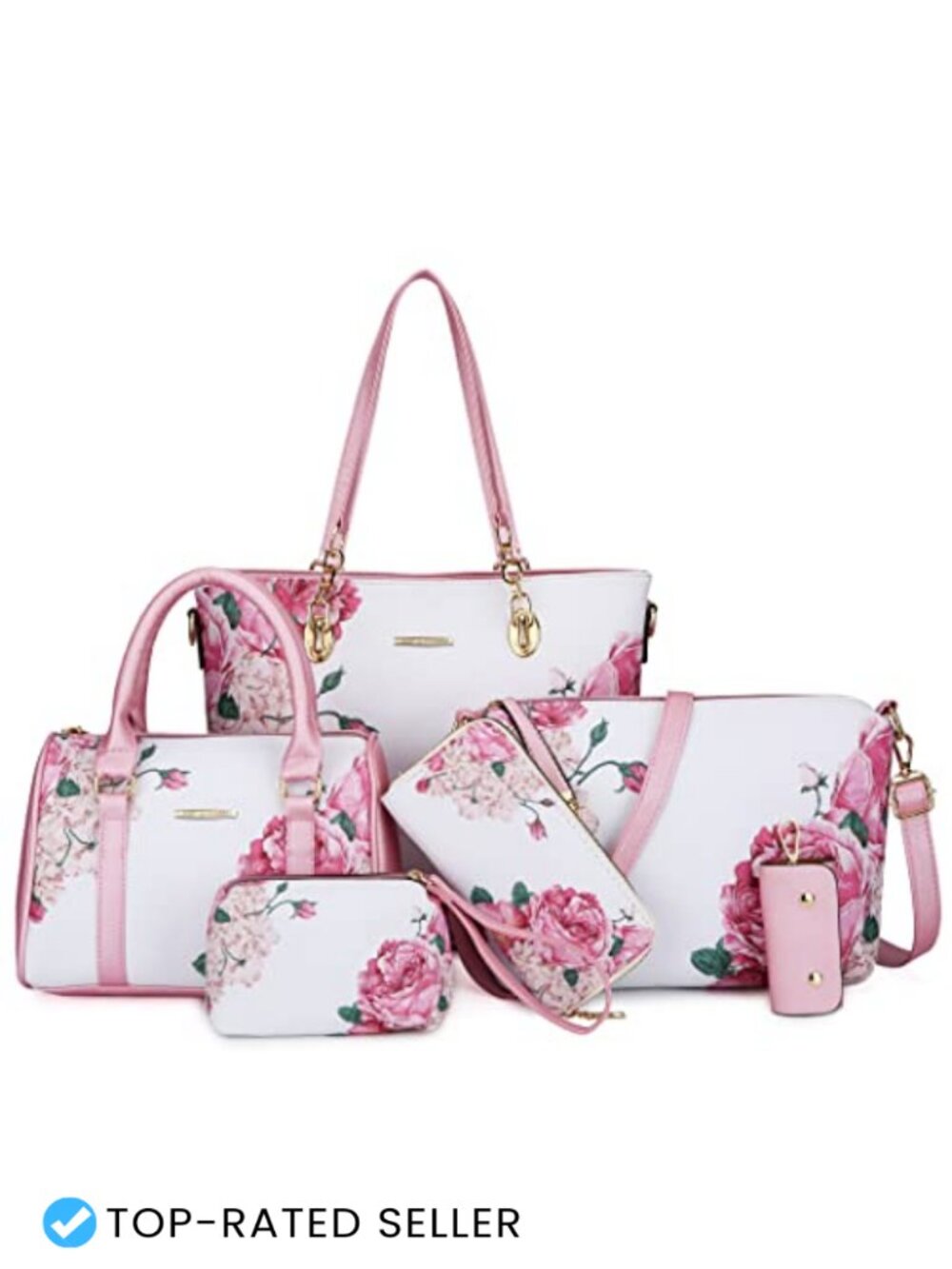 Faux Leather 6-Piece Purse Set Satchel Tote Crossbody Bag with Strap